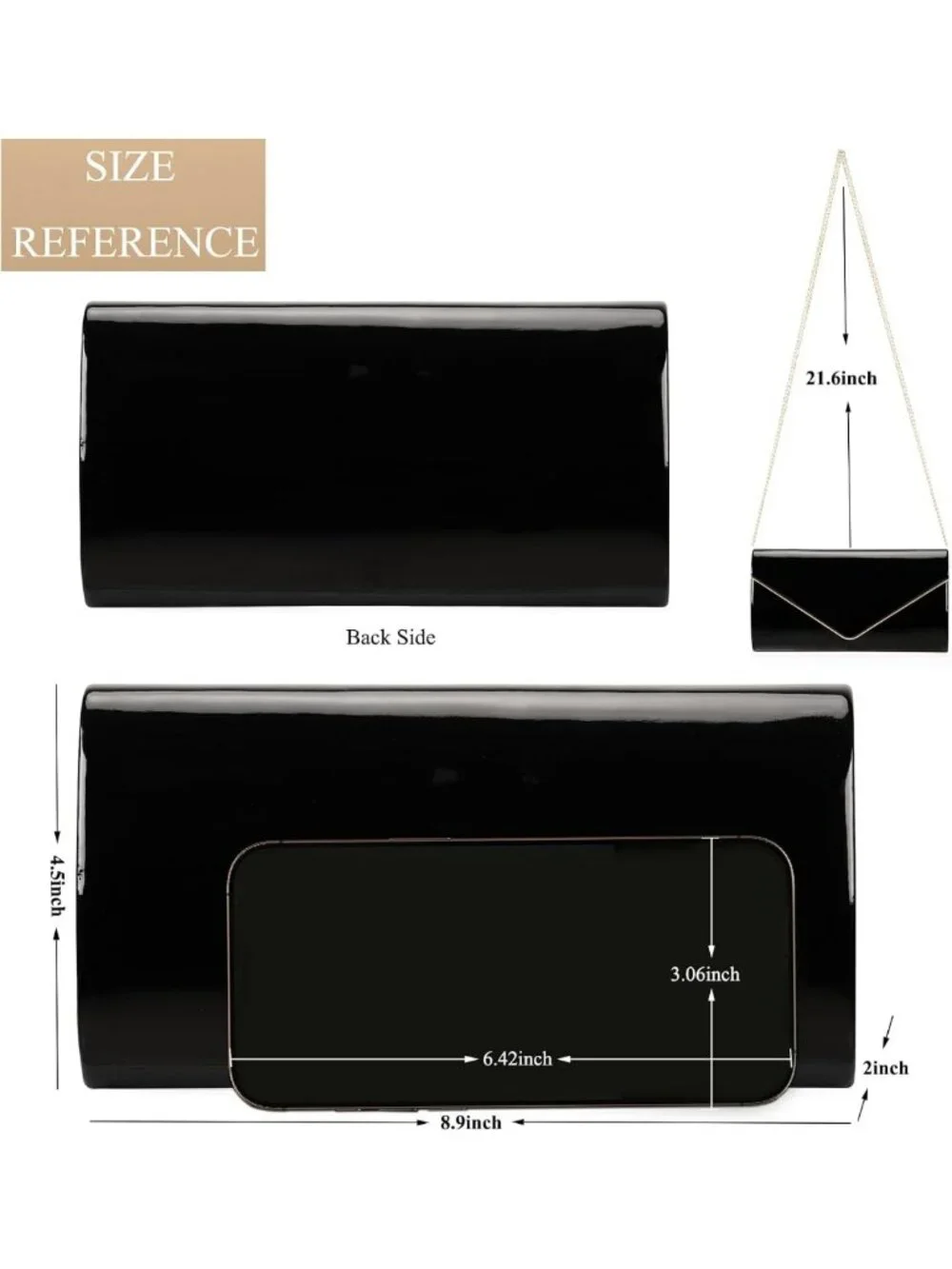 Shiny Patent Leather Envelope Clutch Purse for Women - Foldover Evening Bag